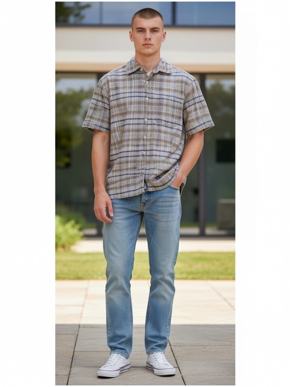 Faded Glory Men's Short Sleeve Plaid Button-Up Shirt Size M